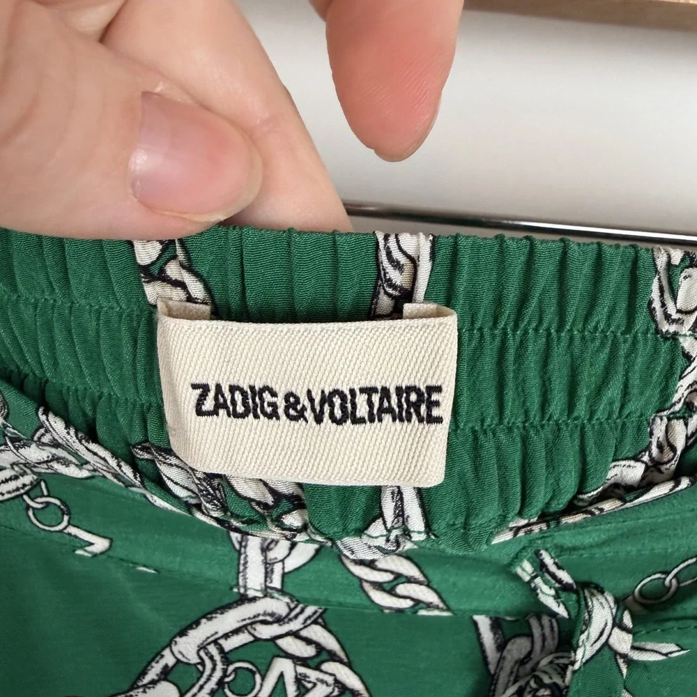 Zadig & Voltaire Jaelle Chaines Green Silk Lace Trim Mini‎ Skirt Sz 34 Old Money